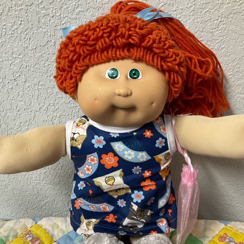 RARE VTG Cabbage Patch Kid Girl Red Poodle Pony Green Eyes Head Mold #9 1986